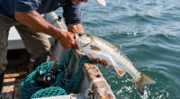 balancing on boat fishing