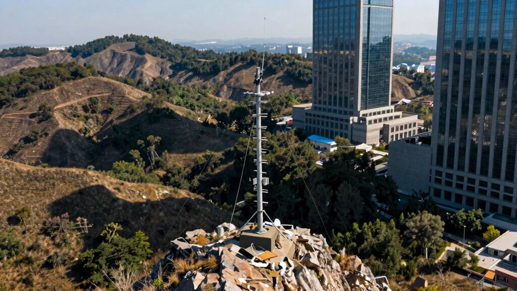 buildings and terrain obstruct signals