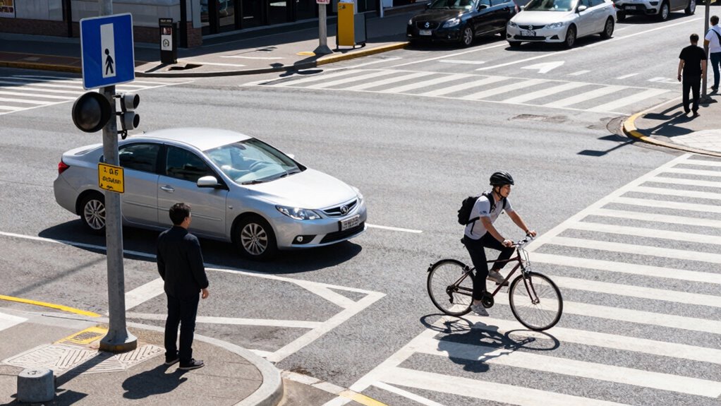 yield to pedestrians and vehicles